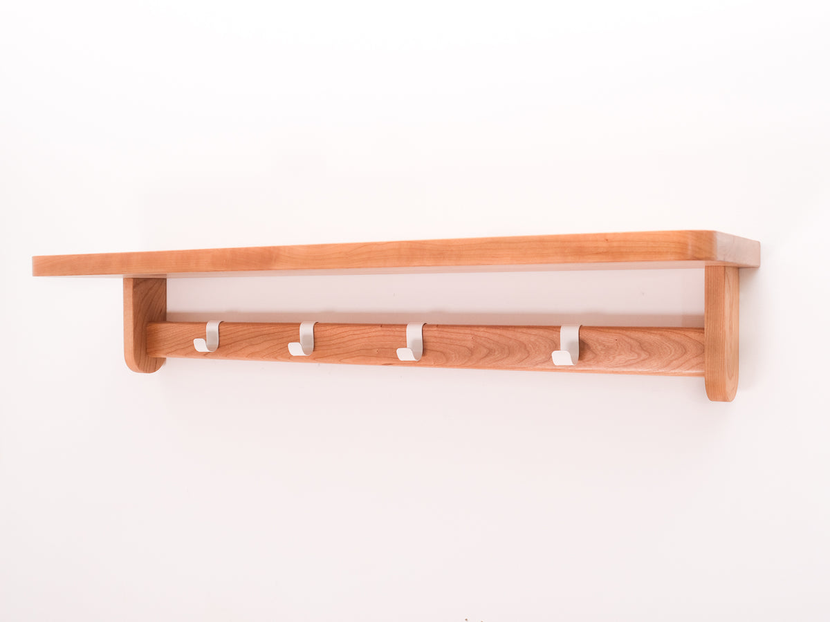 Tango wall shelf with coat rack and hooks - large format - Cherry